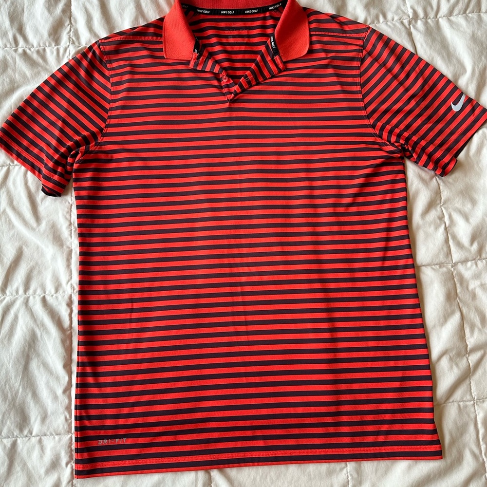 Nike Red and Black Polo Shirt with Classic Stripes